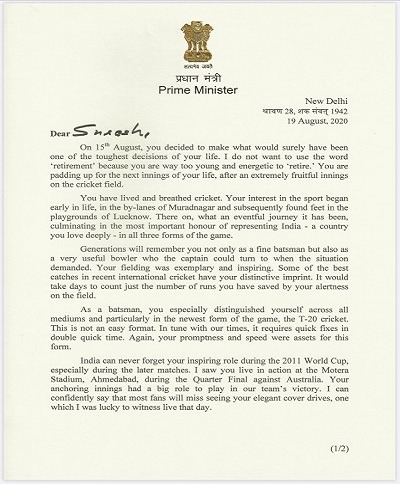Modi's letter to Suresh Raina
