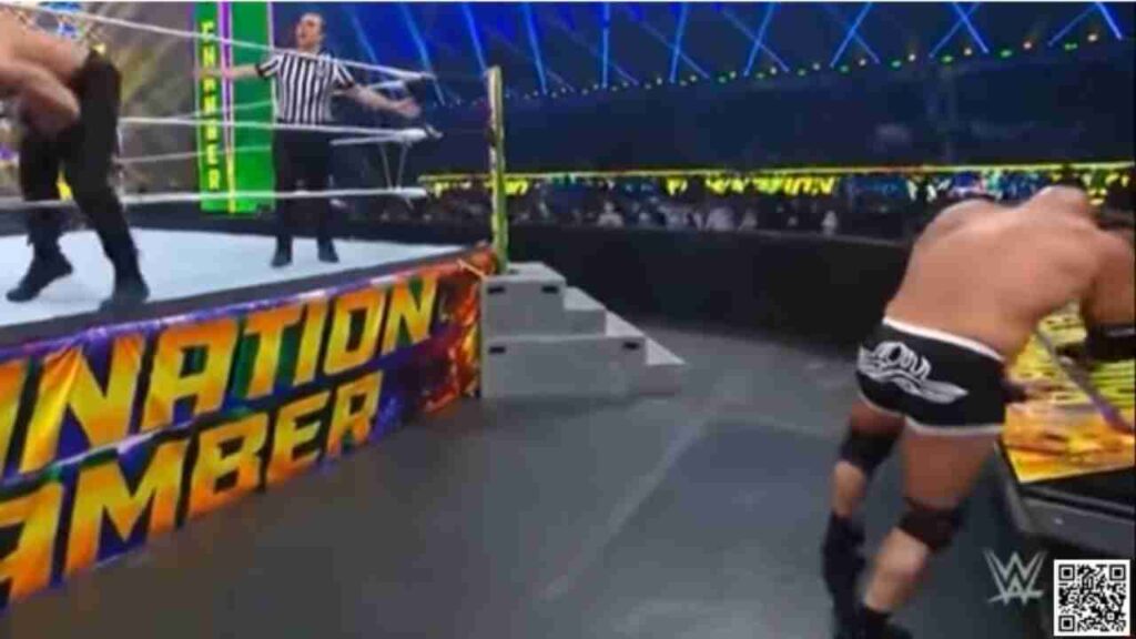 Roman pushes Goldberg outoff ring