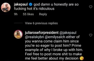 Julia Rose responded to Jake Paul's split