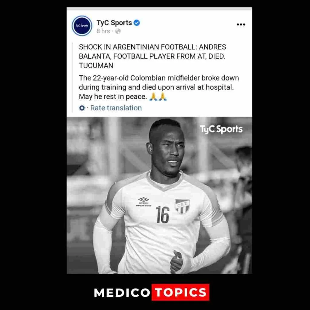 Colombian soccer player, Andres Balanta, dies in Argentina after collapsing  during Atletico Tucuman training