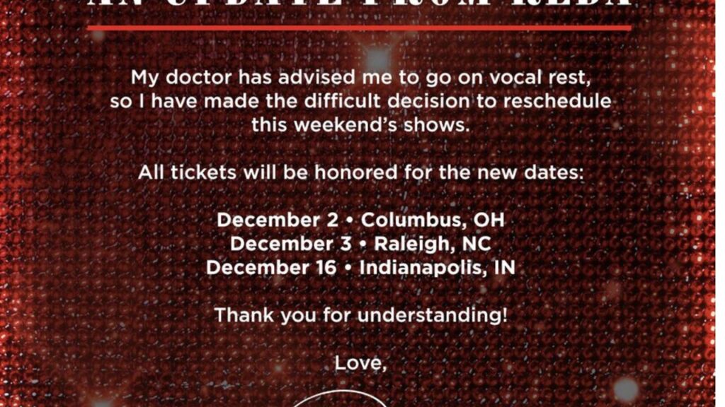 why did Reba McEntire postpone conerts?Rescheduled dates are here.