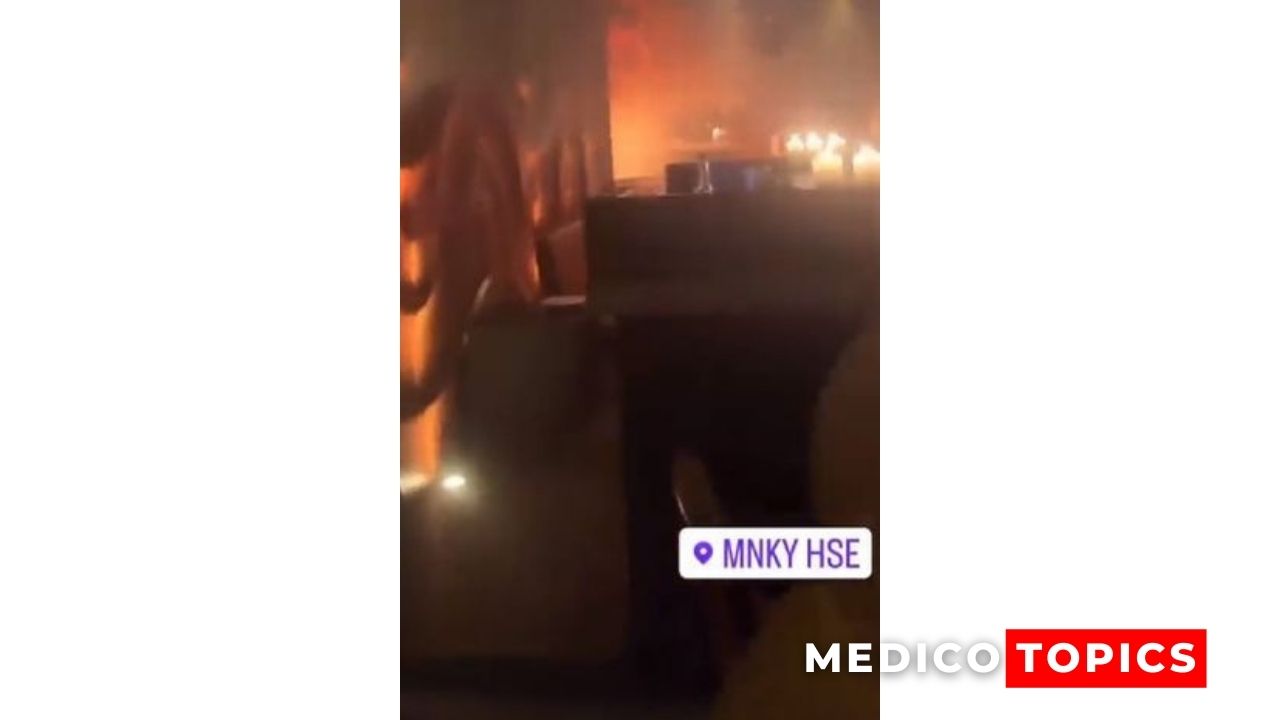 Video of a fierce fire tearing inside the MNKY HSE restaurant in Mayfair, London, shows diners initially in shock before frantically trying to flee as the fire spreads.