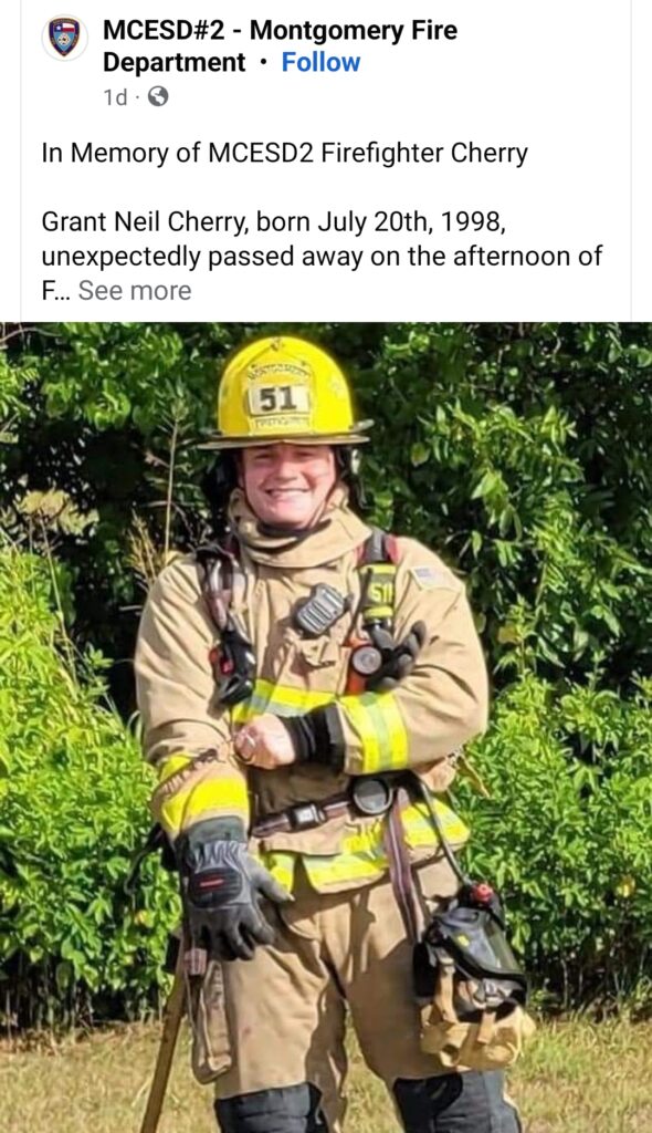 Tragic Loss: Grant Neil Cherry,24 year-old Montgomery firefighter dies in a motorcycle crash