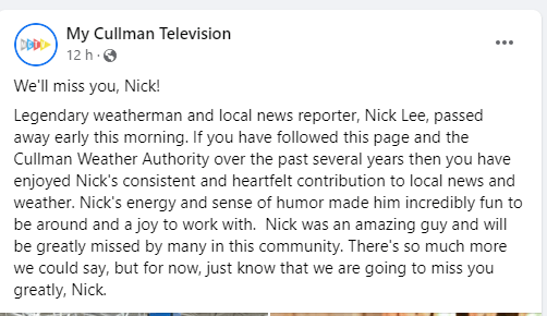 Nick Lee dies, Legendary Weatherman and Local News reporter Passed away