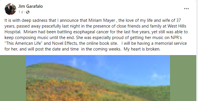 Miriam Mayer dies from Cancer, Beloved Composer Cause of Death and Obituary