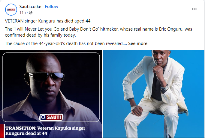 How did Eric Onguru aka Kunguru die? Veteran Kenyan Musician Cause of death Explained