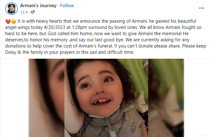 Armani King Cazares death: 3 year-old shot in 2020 by mother's boyfriend died after battling with the wounds