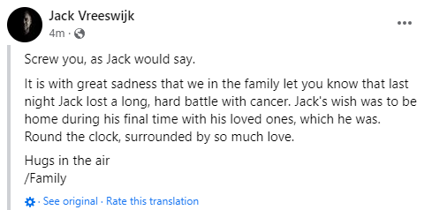Jack Vreeswijk Cause of death