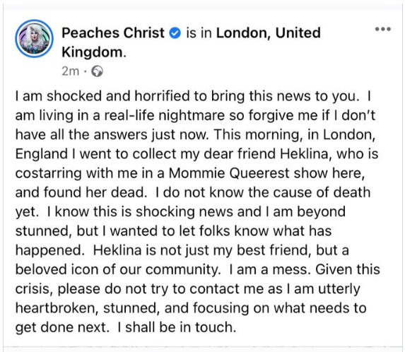 Heklina death: How did the Legendary drag Queen of San Francisco die? Cause of death explained